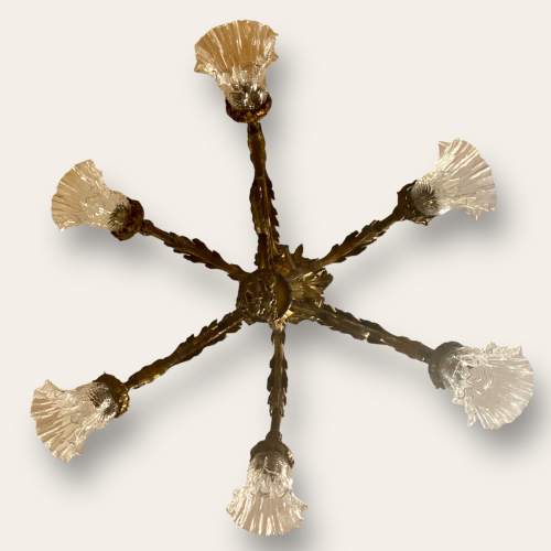 20th Century French Bronze Six Branch Ceiling Light image-6