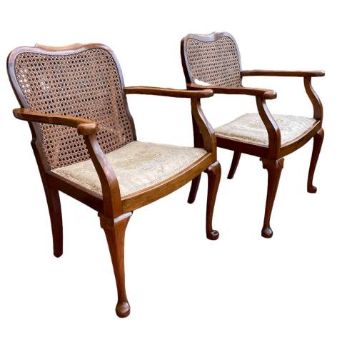 An Attractive Pair Of Early Walnut  Arm Chairs with Caned Backs image-3