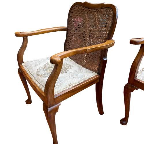 An Attractive Pair Of Early Walnut  Arm Chairs with Caned Backs image-4
