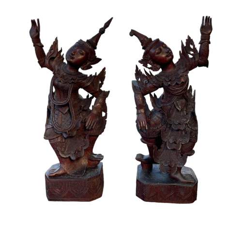 A Pair Of Early 20th Century South East Asian Yaksha Carved Figures image-1