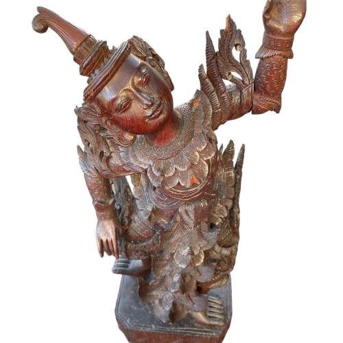 A Pair Of Early 20th Century South East Asian Yaksha Carved Figures image-2