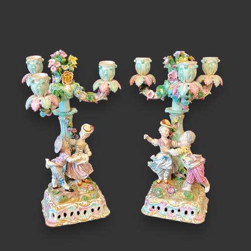 Pair of Late 19th Century Dresden Porcelain Candelabra image-1