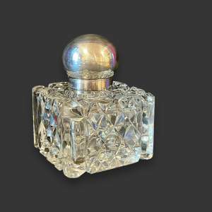 Heavy 19th Century Cut Crystal and Silver Inkwell