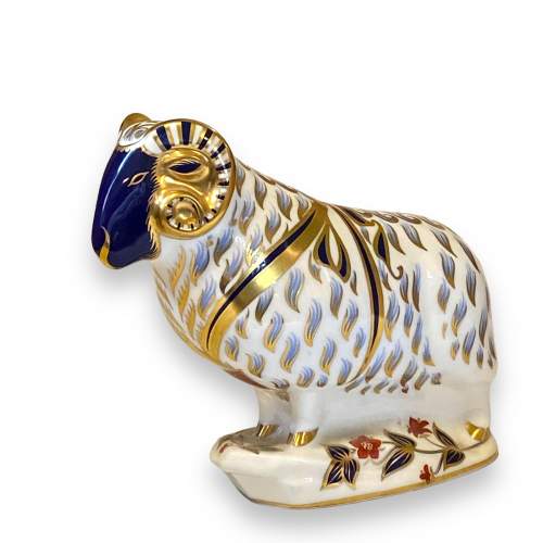 Royal Crown Derby Paperweight of a Ram image-1