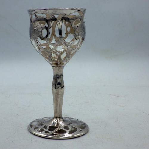 Art Nouveau Antique American Silver Overlay Liqueur Glass image-1