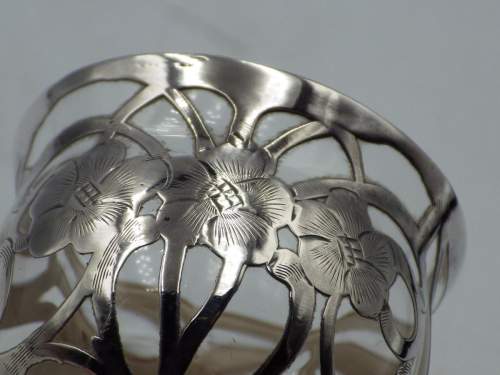 Art Nouveau Antique American Silver Overlay Liqueur Glass image-3