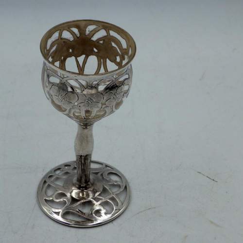 Art Nouveau Antique American Silver Overlay Liqueur Glass image-4