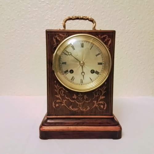 Small Rosewood and Boxwood Inlaid French Clock image-1