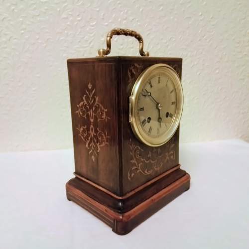 Small Rosewood and Boxwood Inlaid French Clock image-3