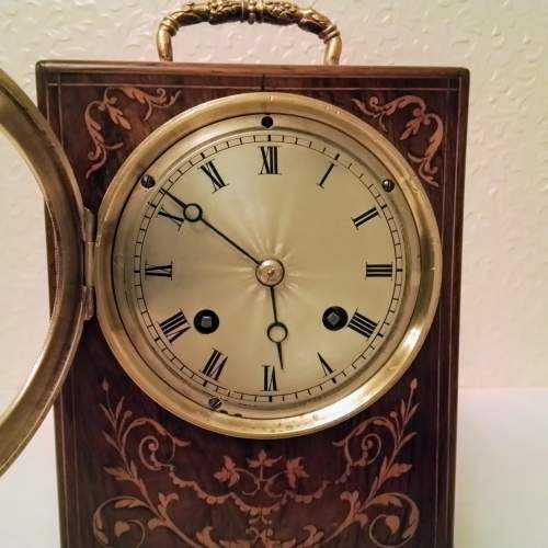 Small Rosewood and Boxwood Inlaid French Clock image-4