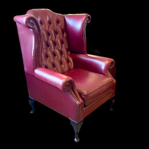 Chesterfield Leather Queen Anne style Winged Chair image-1