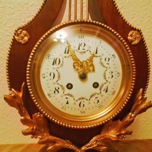 French Walnut Lyre Clock by A D Mougin image-3