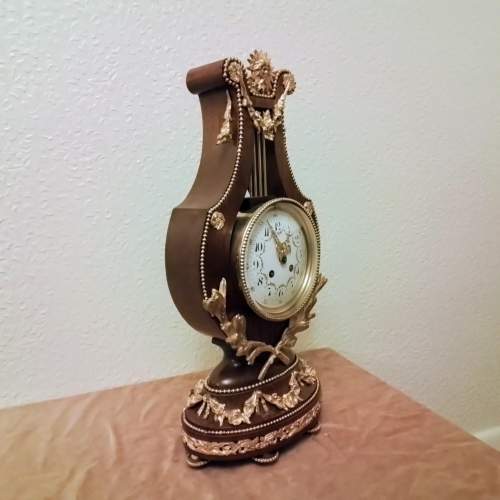 French Walnut Lyre Clock by A D Mougin image-4