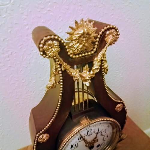 French Walnut Lyre Clock by A D Mougin image-5