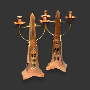 Unusual Pair of Arts and Crafts WMF Style Candle Sticks