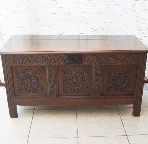 Late 18th Century Carved Oak Coffer image-1