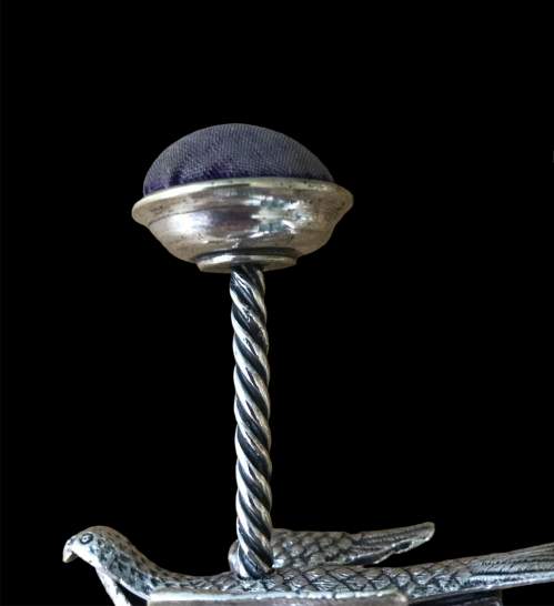 Silver Plated  Sewing  Bird  Clamp  &  Pincushion  c.1850 image-4