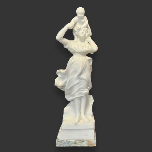 Signed Italian Carrara Marble Figure of Mother and Child image-1