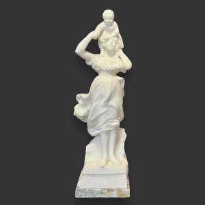 Signed Italian Carrara Marble Figure of Mother and Child