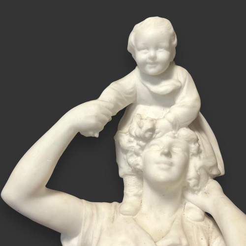Signed Italian Carrara Marble Figure of Mother and Child image-3