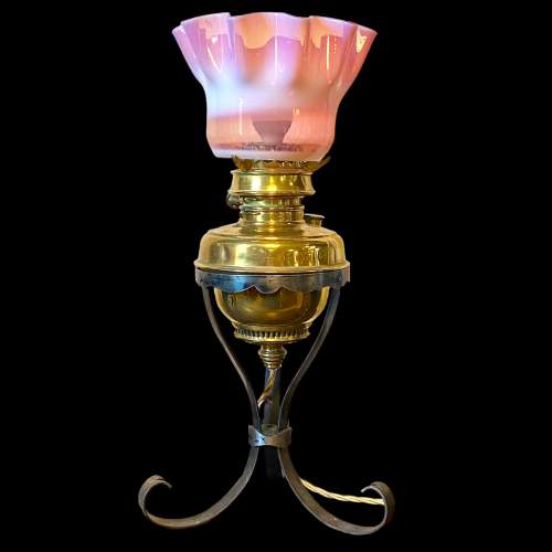 Victorian Brass and Wrought Iron Oil Lamp image-1