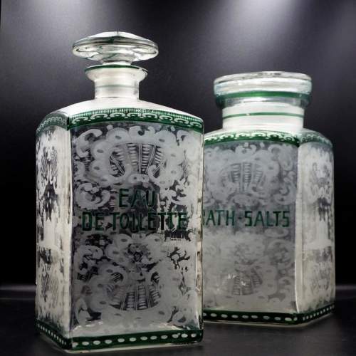 Victorian English Enamelled & Engraved Glass Bottles Bath Jars image-1