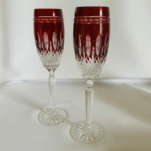 A Pair of Waterford Ruby Red Champagne Flutes image-1