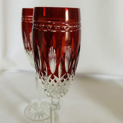 A Pair of Waterford Ruby Red Champagne Flutes image-2