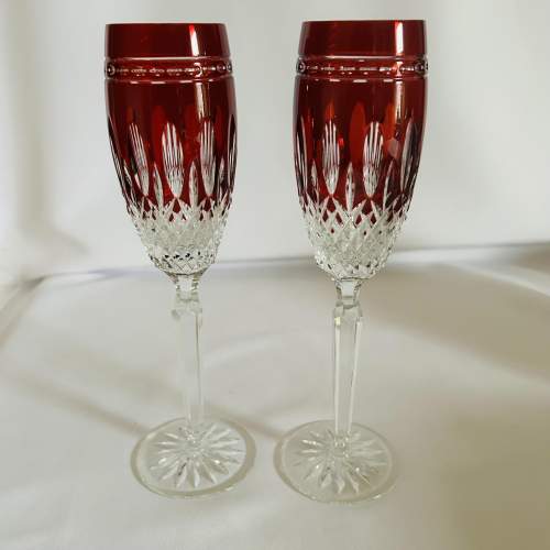 A Pair of Waterford Ruby Red Champagne Flutes image-3