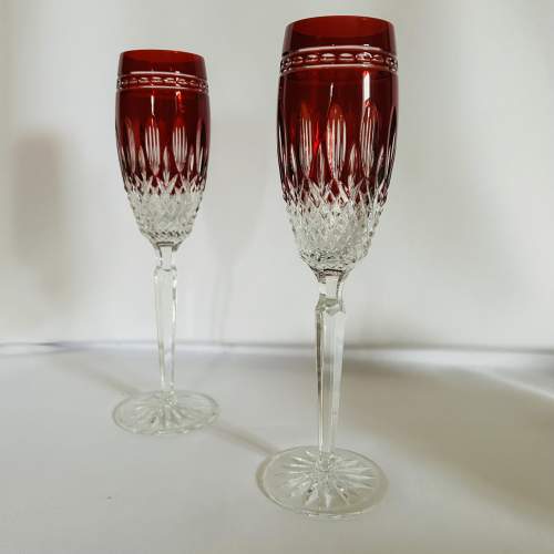 A Pair of Waterford Ruby Red Champagne Flutes image-5