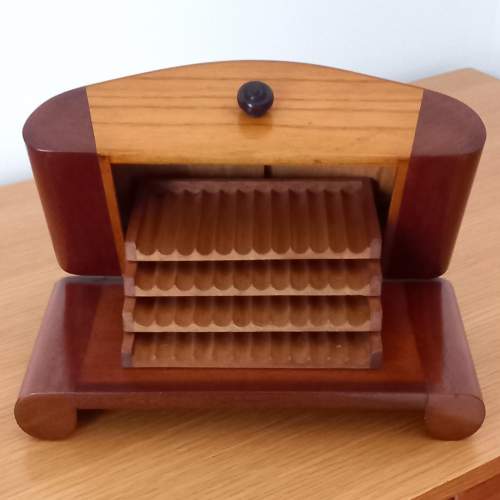 Art Deco Oak & Walnut Desktop Cigarette Dispenser image-1