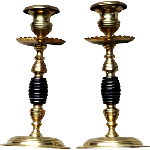Pair of Brass and wood Candlesticks image-1
