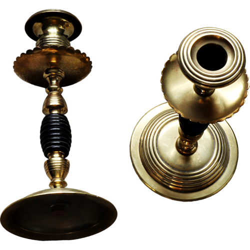Pair of Brass and wood Candlesticks image-3