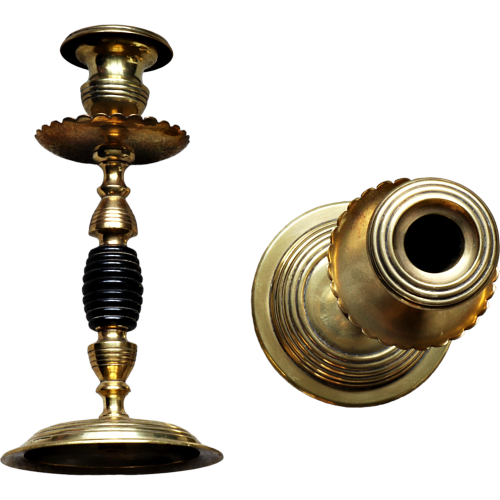 Pair of Brass and wood Candlesticks image-4