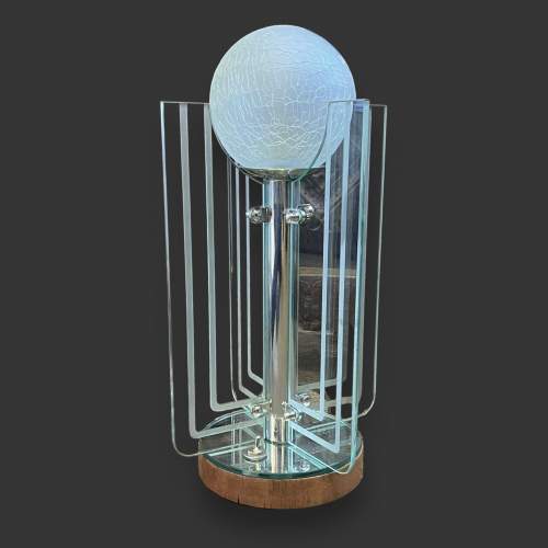 Unusual Art Deco Etched Glass and Chrome Table Lamp image-1