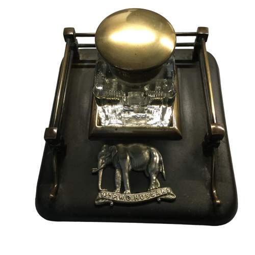 19th Century Royal Hussars Officers Inkwell and Stand image-1