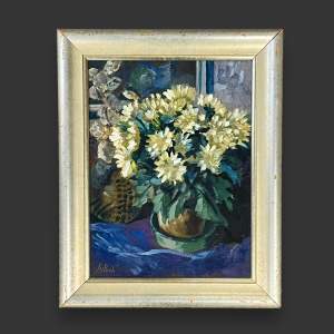 Vintage Signed Original Oil on Board of Painting of Flowers