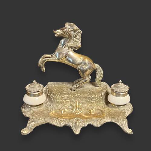 Silver Metal Horse Inkwell image-1