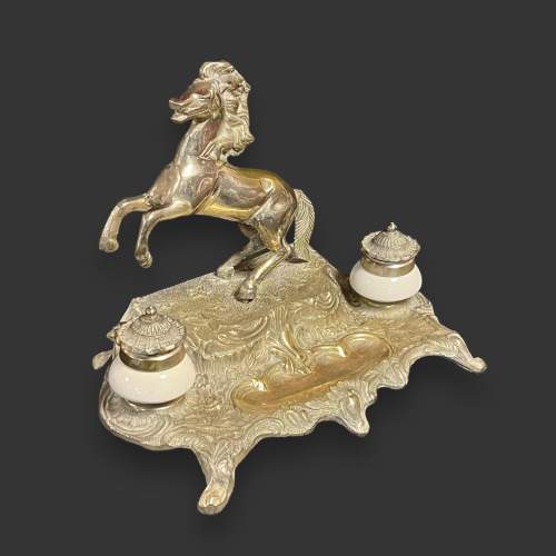 Silver Metal Horse Inkwell image-2