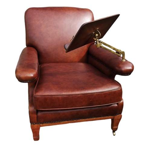Late Victorian Walnut Framed Leather Library / Reading Chair image-1