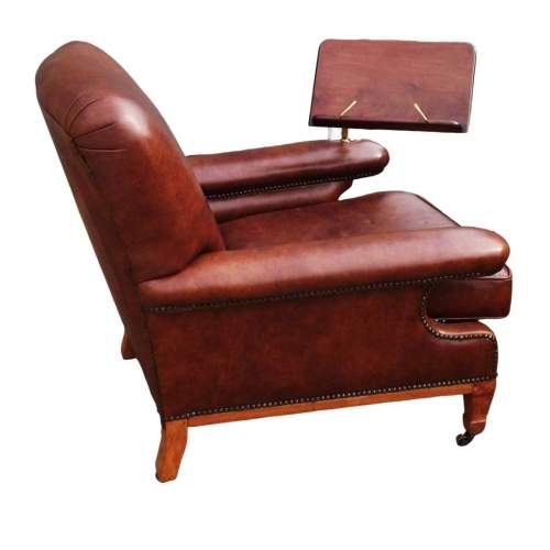 Late Victorian Walnut Framed Leather Library / Reading Chair image-2