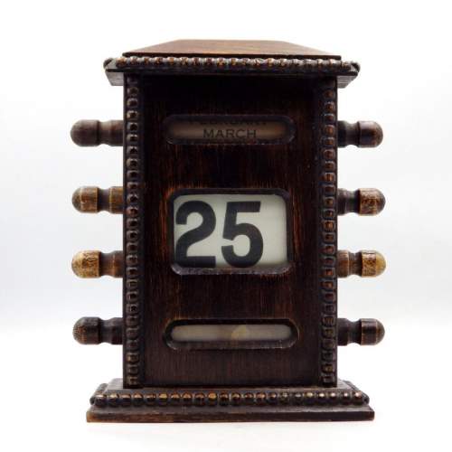 Vintage 1920s Oak Bobbin Turned Desktop Perpetual Calendar image-2