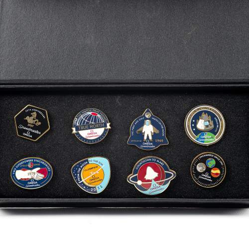 Scarce Full Set of Omega 50th Anniversary Metal Pin Badges image-4