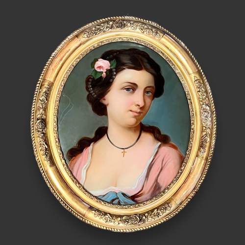 19th Century Reverse Painted Picture of a Young Lady image-1