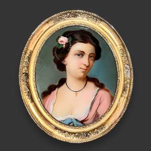 19th Century Reverse Painted Picture of a Young Lady