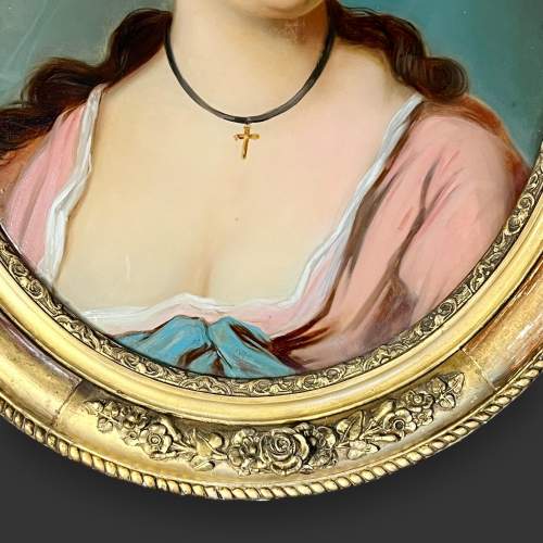 19th Century Reverse Painted Picture of a Young Lady image-5