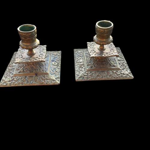 A Pair of 19th Century Brass Low Candlesticks image-3