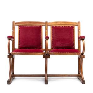 Rare Pair of Antique Edwardian Period Joined Theatre Chairs