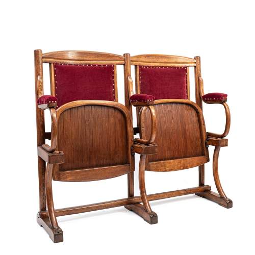 Rare Pair of Antique Edwardian Period Joined Theatre Chairs image-3