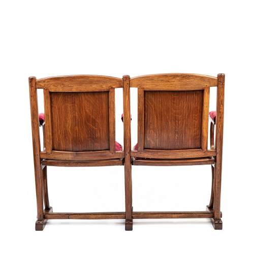 Rare Pair of Antique Edwardian Period Joined Theatre Chairs image-5